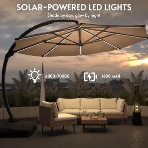 Solar Powered LED Light Patio Umbrella with Base