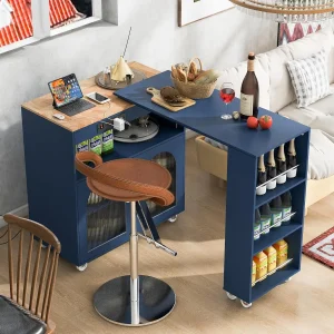 Kitchen Cart with Extended Table, LED Lights and Power Outlets