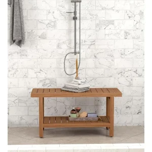 Luxury Teak Shower Bench with Storage Shelf