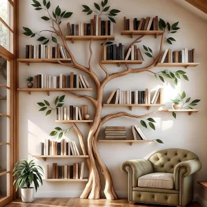 Solid Wood Tree Branch Style Bookshelf